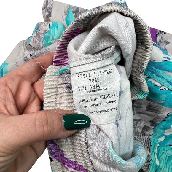 Vintage 90s Palm Tree AOP Swim Trunks Walking Shorts Jazz Visual Effects S Small - Picture 6 of 7